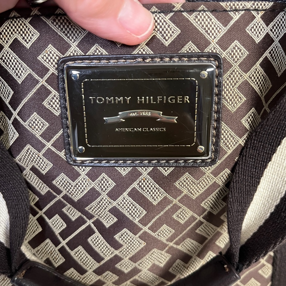 Tommy Hilfiger Brown & Black Tote Bag with Signature Pattern, EUC, clean, wide! - Picture 5 of 5